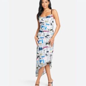 BEBE Asymmetrical Newspaper SATC Y2K Vintage Dress Size S